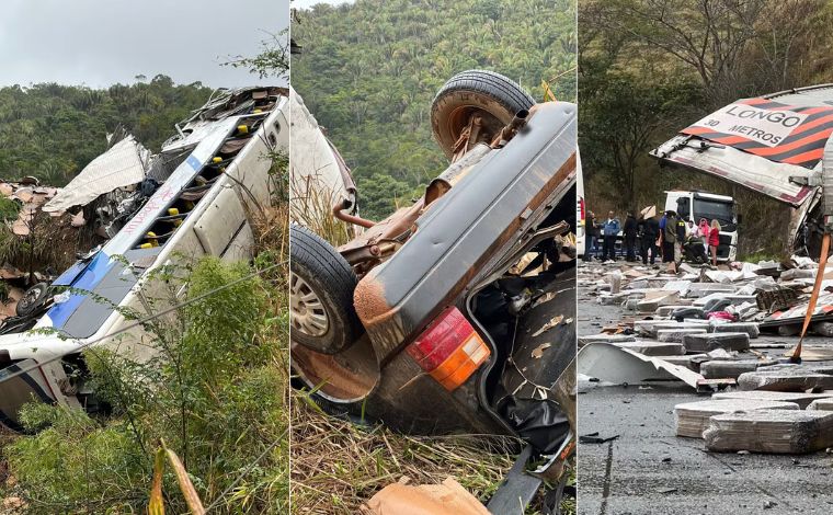 Colisão entre caminhão, ônibus e carro, deixa morto e feridos na BR-116, em MG
