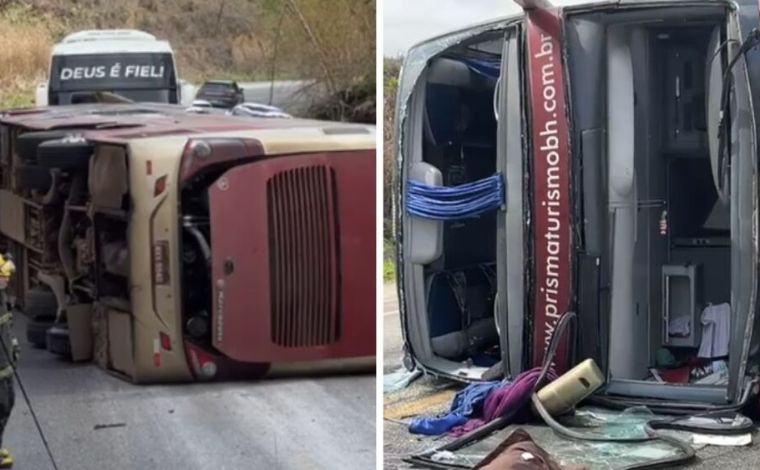 Ônibus de turismo com 58 estudantes tomba e deixa feridos na BR-418, em MG